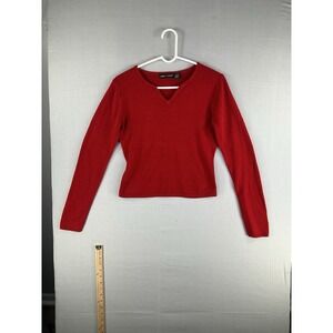 Jamie Scott Red V-Neck Sweater Y2K Minimalist Fitted Acrylic Women's M